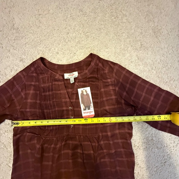 Wrangler Plaid Peasant Blouse Brown Size M NWT - Picture 9 of 13